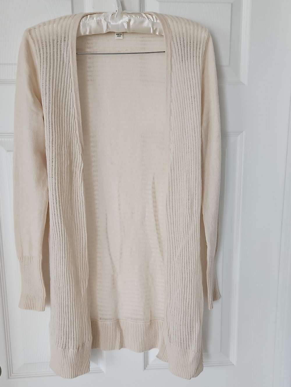 Max Studio Cream Open-Front Ribbed Cashmere Cardigan